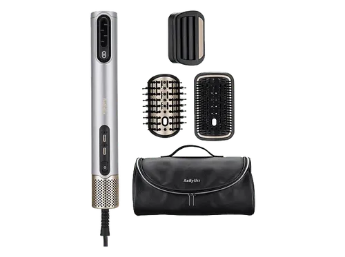 Secador - BaByliss Air Wand AS6555E, Alisador y Styler Edición Especial, 1600W, 123 km/h, 4 temperaturas, 3 velocidades, Iónico, Plata