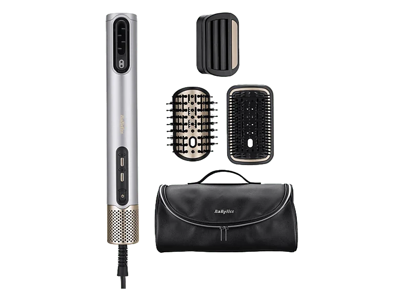 Secador - BaByliss Air Wand AS6555E, Alisador y Styler Edición Especial, 1600W, 123 km/h, 4 temperaturas, 3 velocidades, Iónico, Plata