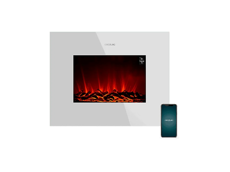 Chimenea eléctrica - Cecotec Ready Warm 2690 Curved Flames Connected, 2000 W, 26'', 2 Modos, Wi-Fi, Mando a distancia, Blanco