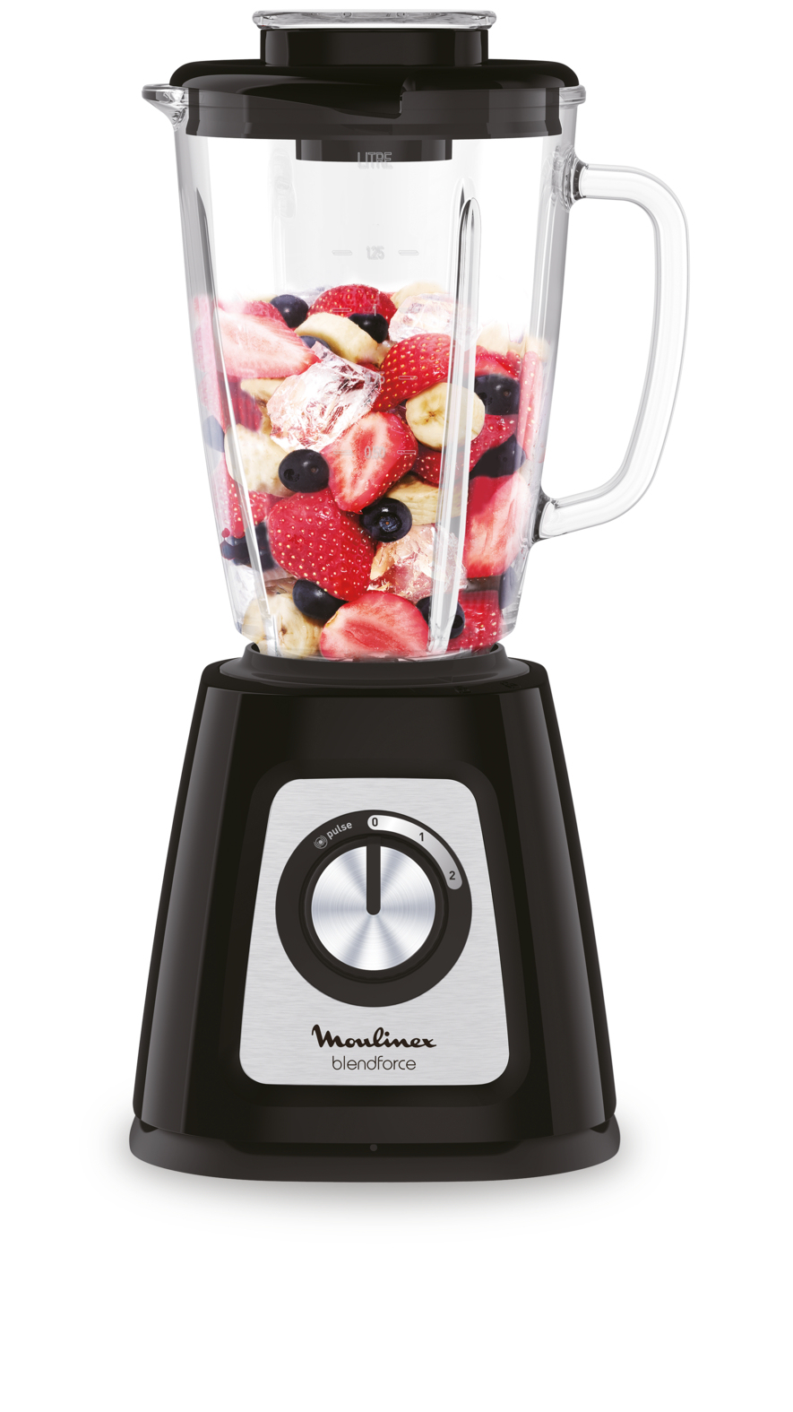 Batidora de vaso - Moulinex Blendforce LM4358, 800 W, 1.75 L, 6 Cuchillas, 2 velocidades, Tecnología Powelix, Vaso Vidrio Termorresistente, Negro