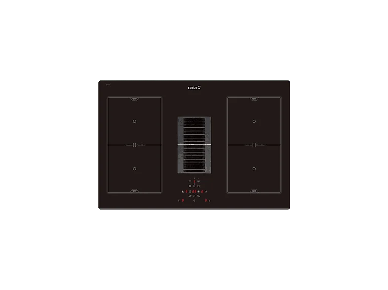 Placa inducción con extractor integrado - Cata AS 750 Flex, 4 zonas, Zona gande 21 cm, Control táctil, 77 Negro