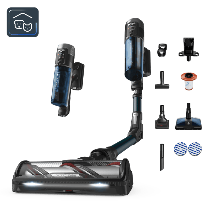 Rowenta X-Force Flex 13.60 de Rowenta, Aspiradora escoba sin cable, 2 en 1, 60 min de autonomía, Modelo Animal Aqua, 150 airwatts, Potencia de limpieza extrema