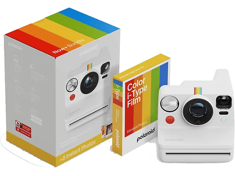 Cámara instantánea - Polaroid Now+ Generación 3 + Color Film i-Type, Bluetooth, Batería recargable, Flash preciso, Blanco