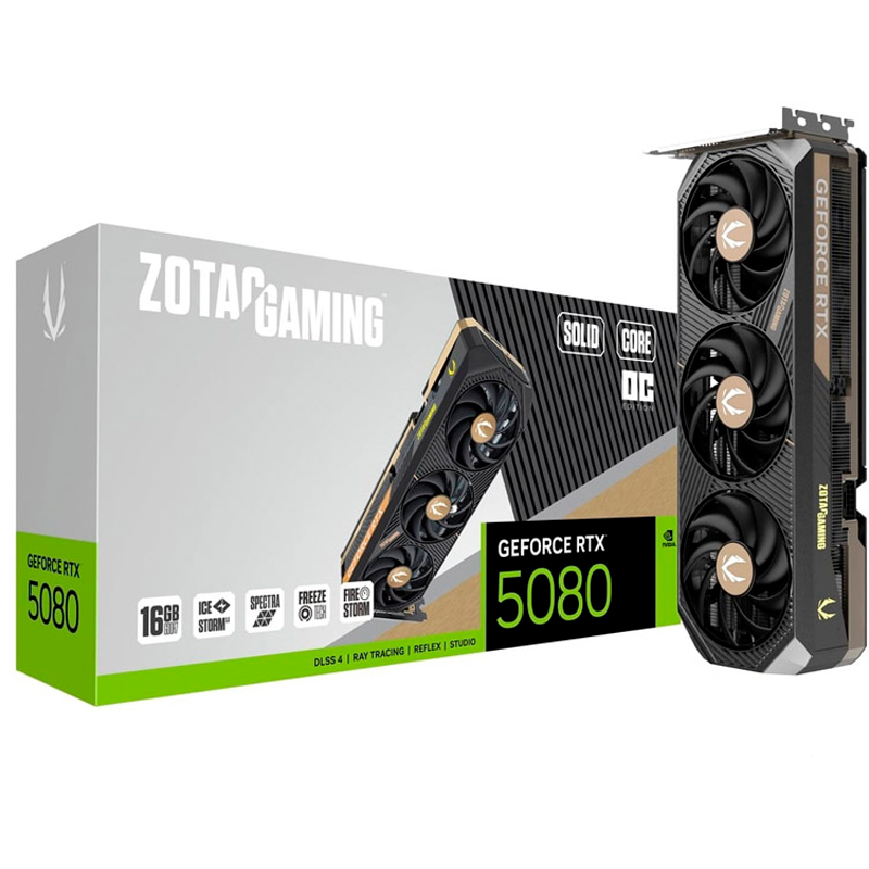 Tarjeta Gráfica ZOTAC NVIDIA GeForce RTX 5080 SOLID CORE OC | 16GB GDDR7 | DLSS 4