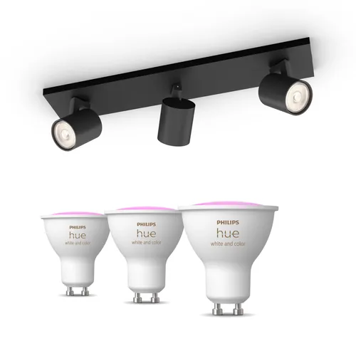 Philips Hue Pack: X3 Focos Philips Runner (negro) + 2 Bombillas Gu10 Rgb