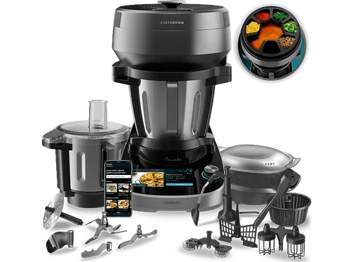 Robot de cocina - Cecotec Mambo CooKing Total Gourmet, 2200W, 4.5 l, 45 Funciones, 1000 recetas, Dispensador, Panel táctil, Autolimpieza, Wi-Fi, Inox