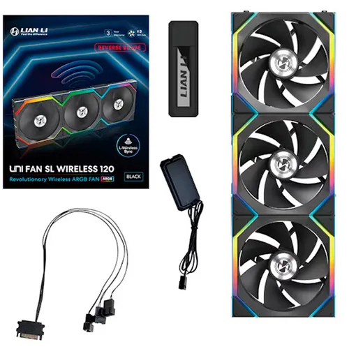 Lian Li Uni Fan SL120 Wireless ARGB Reverse Blade 120mm Triple Pack Negro