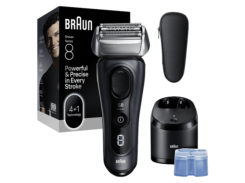 Afeitadora - Braun eléctrica Series 8 8663CC, SensoAdapt, 60 min autonomía, Centro SmartCare, Afeitado en seco y mojado, Gris