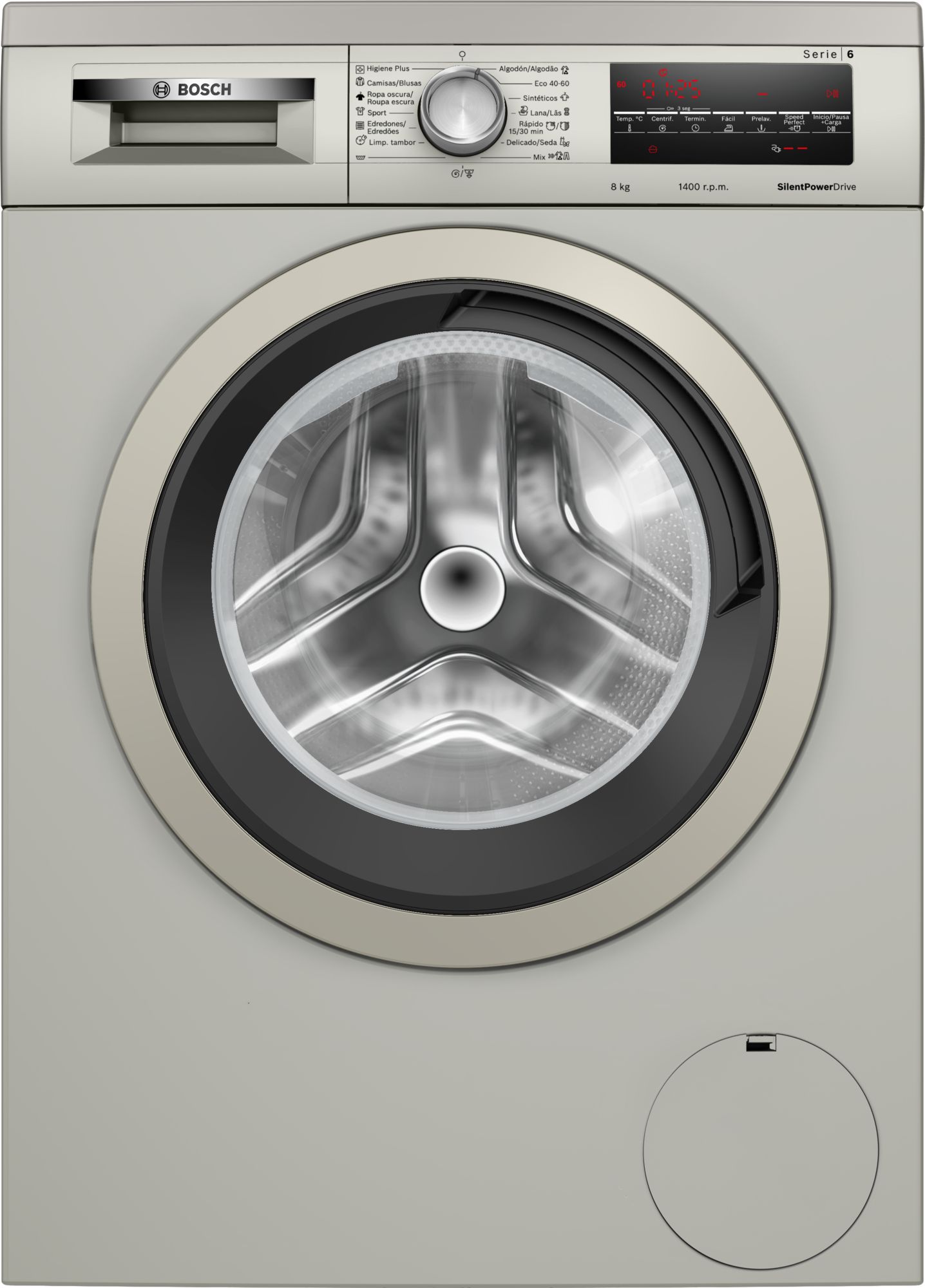 Lavadora carga frontal - Bosch WUU28T8XES, 8 kg, 1.400 rpm, 15 programas, Inox