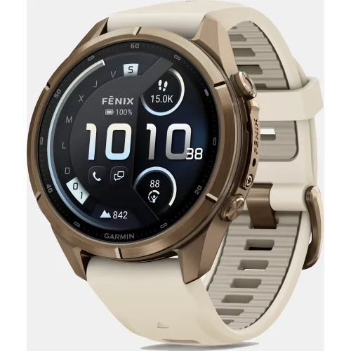 Garmin - Reloj Smartwach Fénix 9 Pro – Inreach, 43 Mm Garmin Caja De Titanio Dorada Con Correa De Silicona Beige.