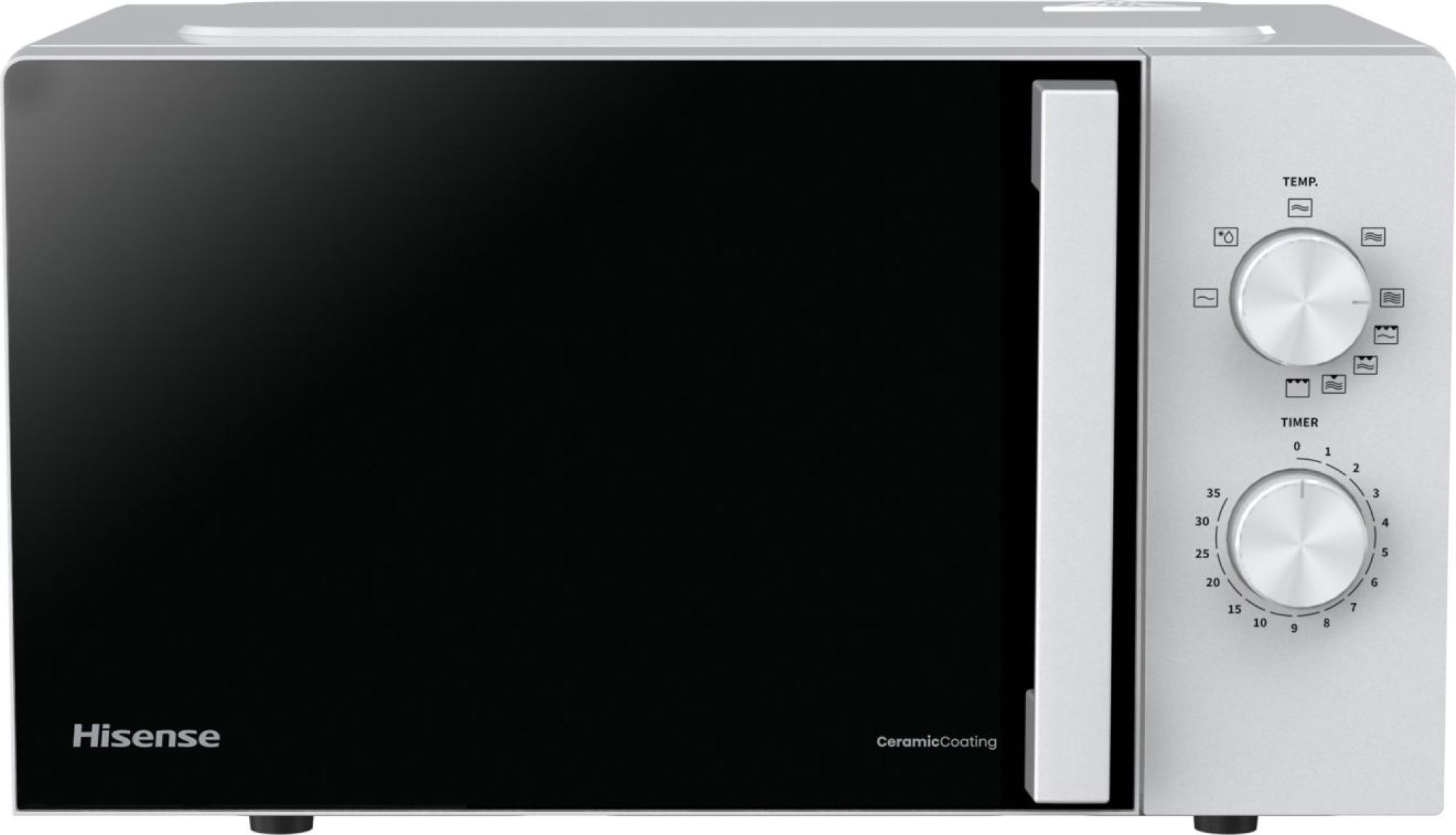 Microondas con grill - Hisense H20MOWP1HG, 1250 W, 5 Niveles de potencia, 20 l, Descongelación, Control Mecánico, Blanco