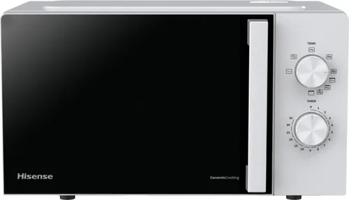 Microondas con grill - Hisense H20MOWP1HG, 1250 W, 5 Niveles de potencia, 20 l, Descongelación, Control Mecánico, Blanco
