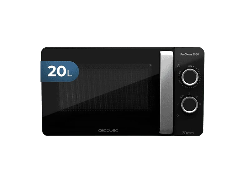 Microondas - Cecotec ProClean 3050, 1150 W, Capacidad 20 L, Tecnología 3DWave, Ready2Clean, 6 niveles de potencia, Temporizador 30 min, Negro