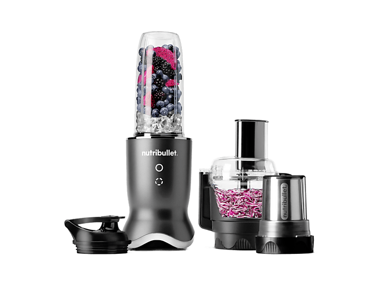 Batidora de vaso - nutribullet Ultra Plus+, Sistema 3 en 1 compacto, 1200 W, 0.9 l, Procesador alimentos, Molinillo, Batidora, Gris oscuro
