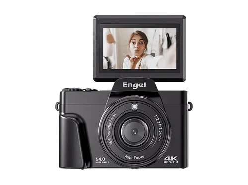 Cámara - Engel EC 3000 B, 13 MP (hasta 64MP interpolados), UHD 4K, Digital, Compacta,, 16x Zoom, Pantalla 3" Abatible, WiFi, Negro