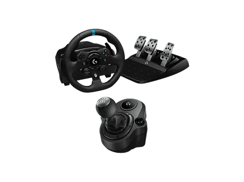 Volante - Logitech G G923 + Palanca de cambios Force Shifter, Feedback Trueforce, XBOX-PC, Pedales personalizables, USB, 6 velocidades, Negro
