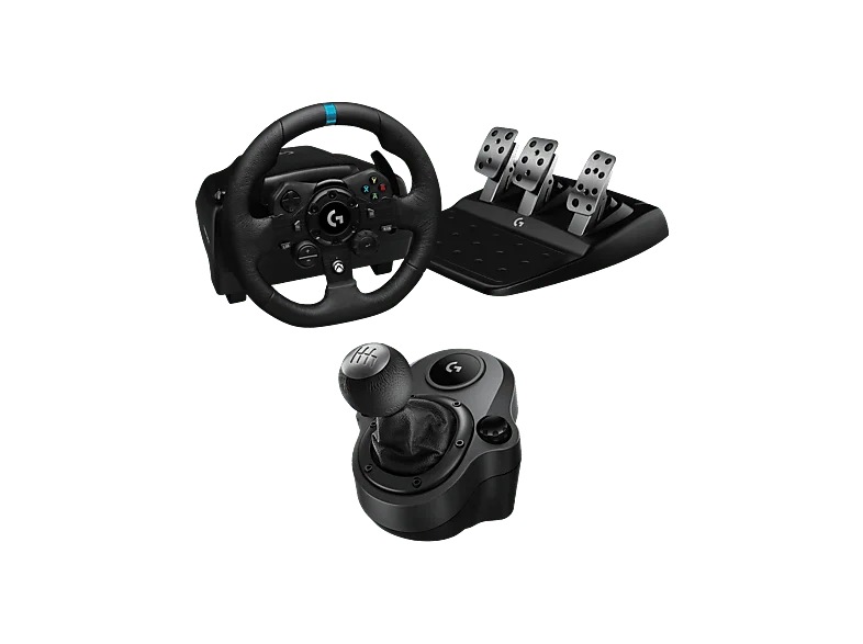Volante - Logitech G G923 + Palanca de cambios Force Shifter, Feedback Trueforce, XBOX-PC, Pedales personalizables, USB, 6 velocidades, Negro