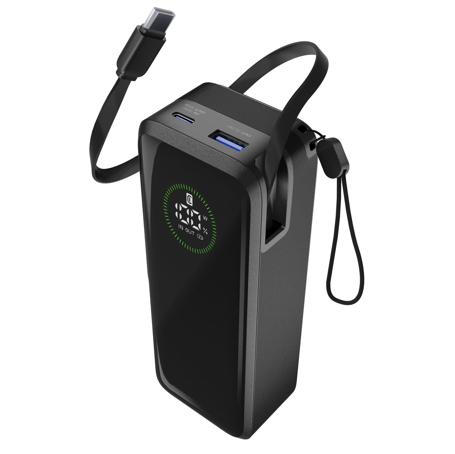 Powerbank - CellularLine Roller, 20000 mAh, Carga rápida, 65 W, Hasta 144h de carga, USB C, A, Negro