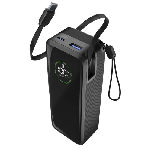 Powerbank - CellularLine Roller, 20000 mAh, Carga rápida, 65 W, Hasta 144h de carga, USB C, A, Negro