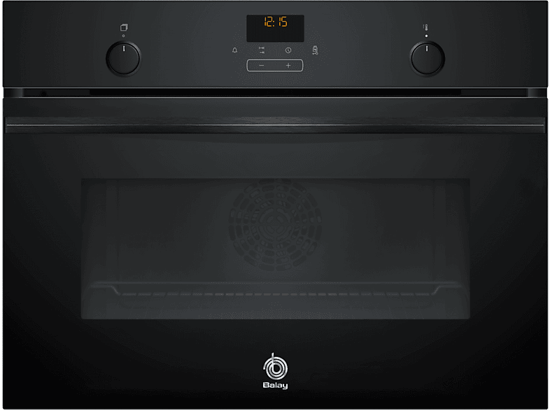 Horno compacto - Balay 3CB5159N3, Serie cristal, Multifunción, Aquálisis, 47 l, Aire caliente 3D Profesional, Turbo grill, 60 cm, Negro