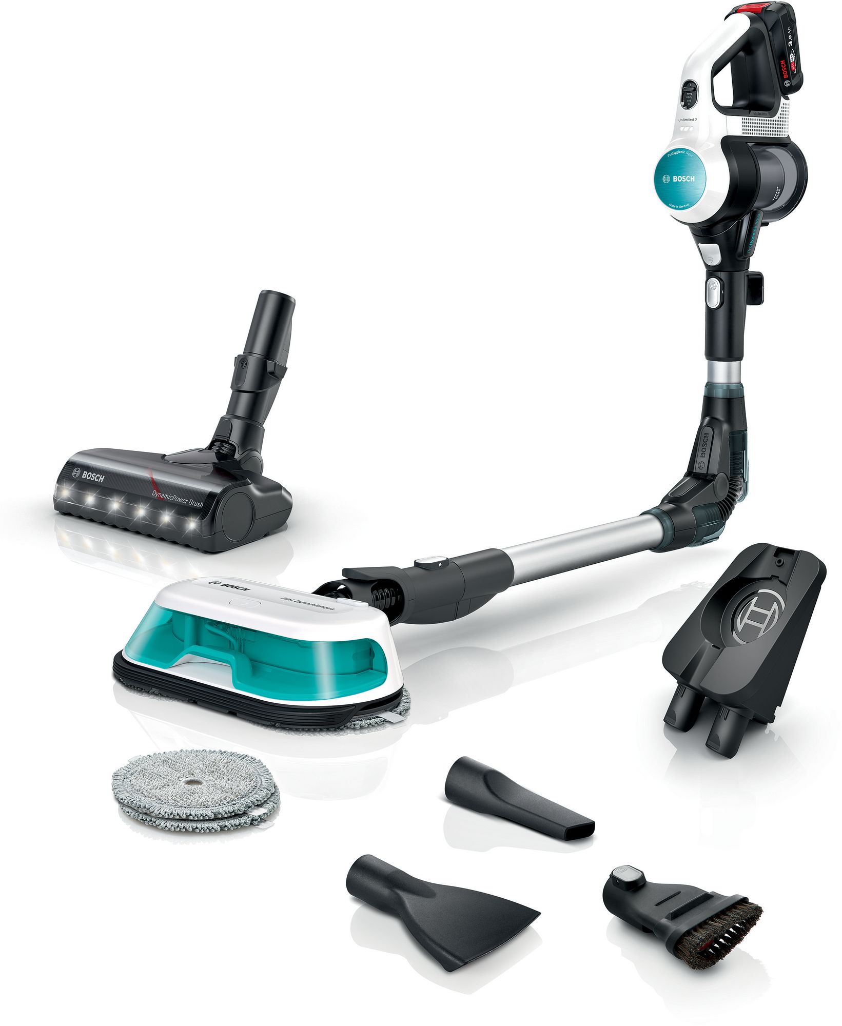 Bosch 2 en 1: aspiradora y mopa recargable Unlimited 7 ProHygienic Aqua Blanco BCS71HYG2