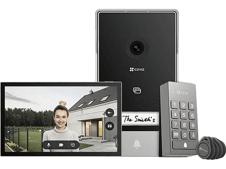 Pack videoportero - Ezviz TP7, IP65, Pantalla táctil de 7", 2K, 2048 × 1296, Micrófono y Altavoz, Aluminio metálico