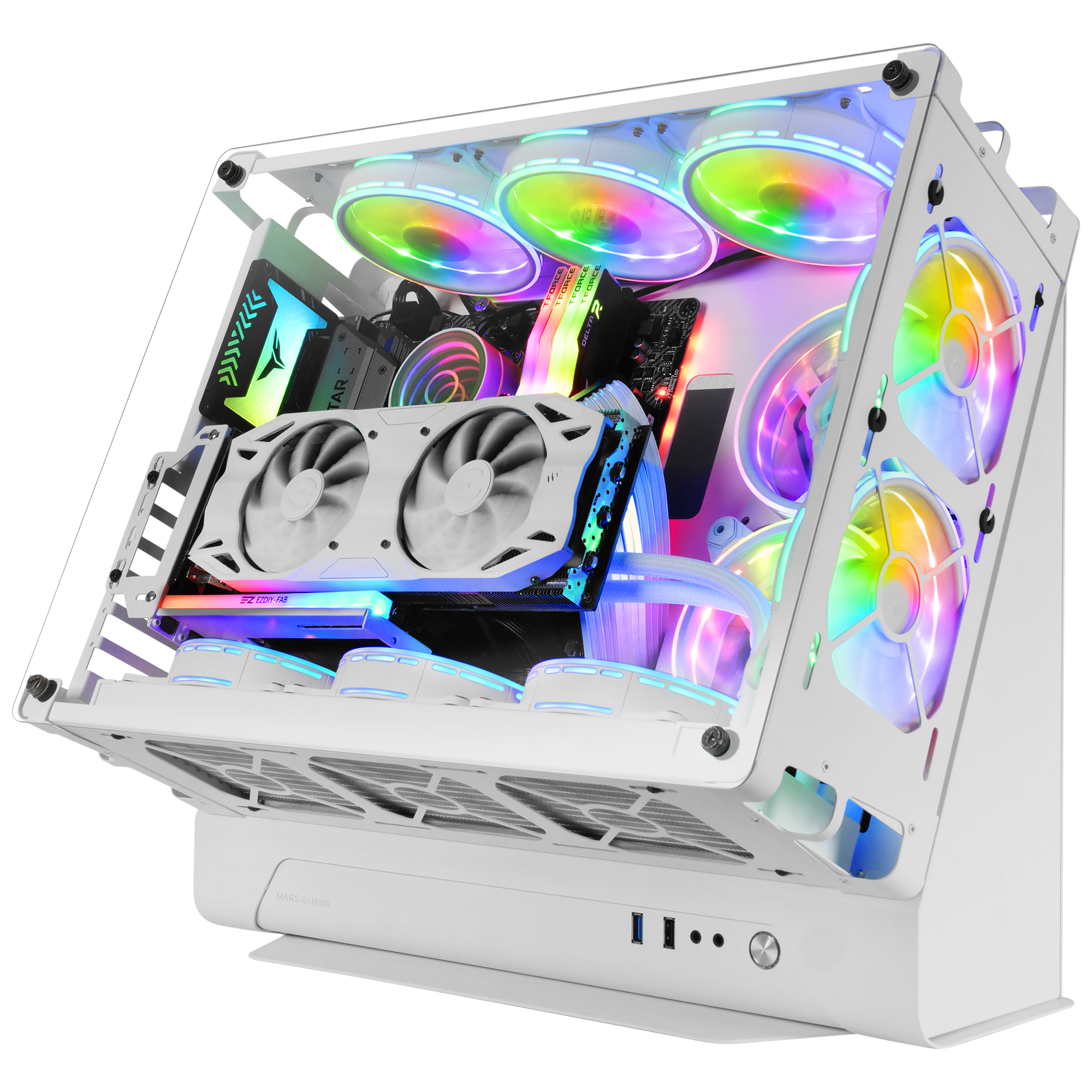 CAJA MICROATX MARS GAMING MCB WHITE DISE??O CUSTOM PREMIUM SISTEMA MODULAR SIN FUENTE DE ALIMENTAC