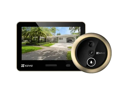 Mirilla inteligente - Ezviz EP4, Resolución 4K, Pantalla táctil 5.5" a color, Detección forma humana y PIR impulsada por IA, Dorado