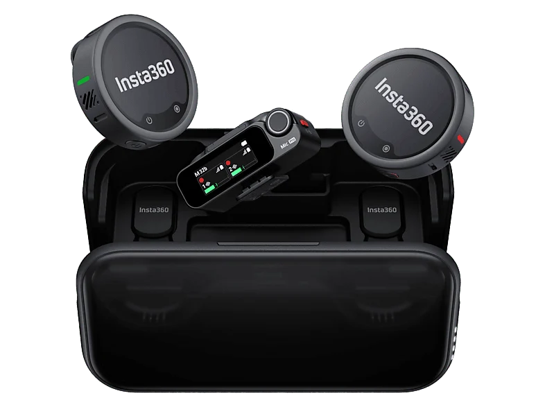 Micrófono - Insta360 Mic Pro (2 TX + 1 RX), 2 Emisores Receptor, Cancelación de ruido controlada por IA, Negro