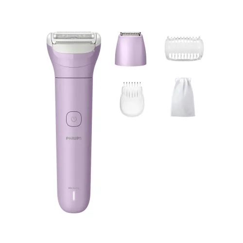 Philips - Rasuradora Philips S6000, afeitadora corporal mujer, cuerpo, piernas y axilas, uso en seco y mojado, 4 accesorios.