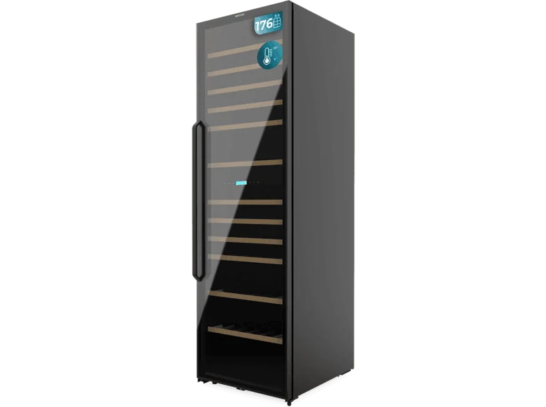 Vinoteca - Cecotec Bolero GrandSommelier Duo 176000 Black, 176 botellas, Dual Cooling, 2 zonas 5-20 ºC, UV, 12 bandejas, Compresor, LED, Negro