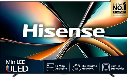 TV Mini LED 85" - Hisense 85U7Q, UHD 4K, Subwoofer integrado, 144 Hz, Hi-View IA Pro, Dolby Vusion IQ & Atmos, Negro