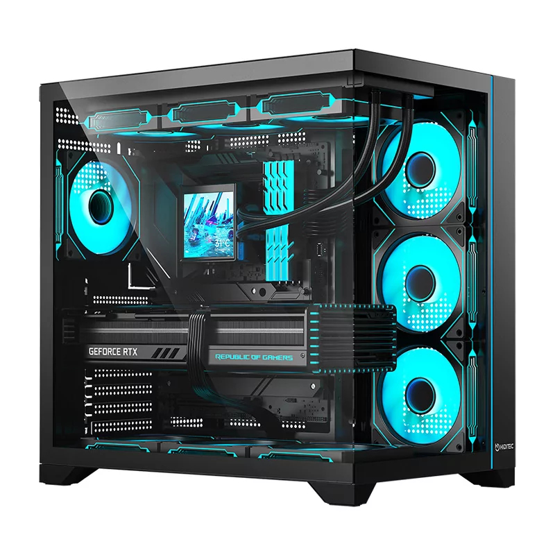 Caja HIDITEC H3 PRO RGB Negro, Transparente