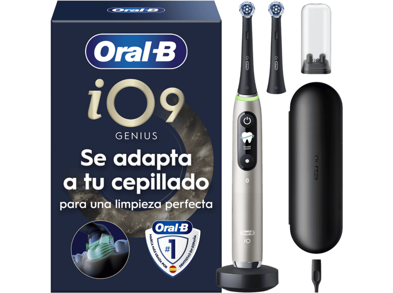 Cepillo eléctrico - Oral-B iO 9S Genius, Seguimiento 3D con app, Sensor de Presión, Estuche Carga, 2 cabezales, Lunar Gold