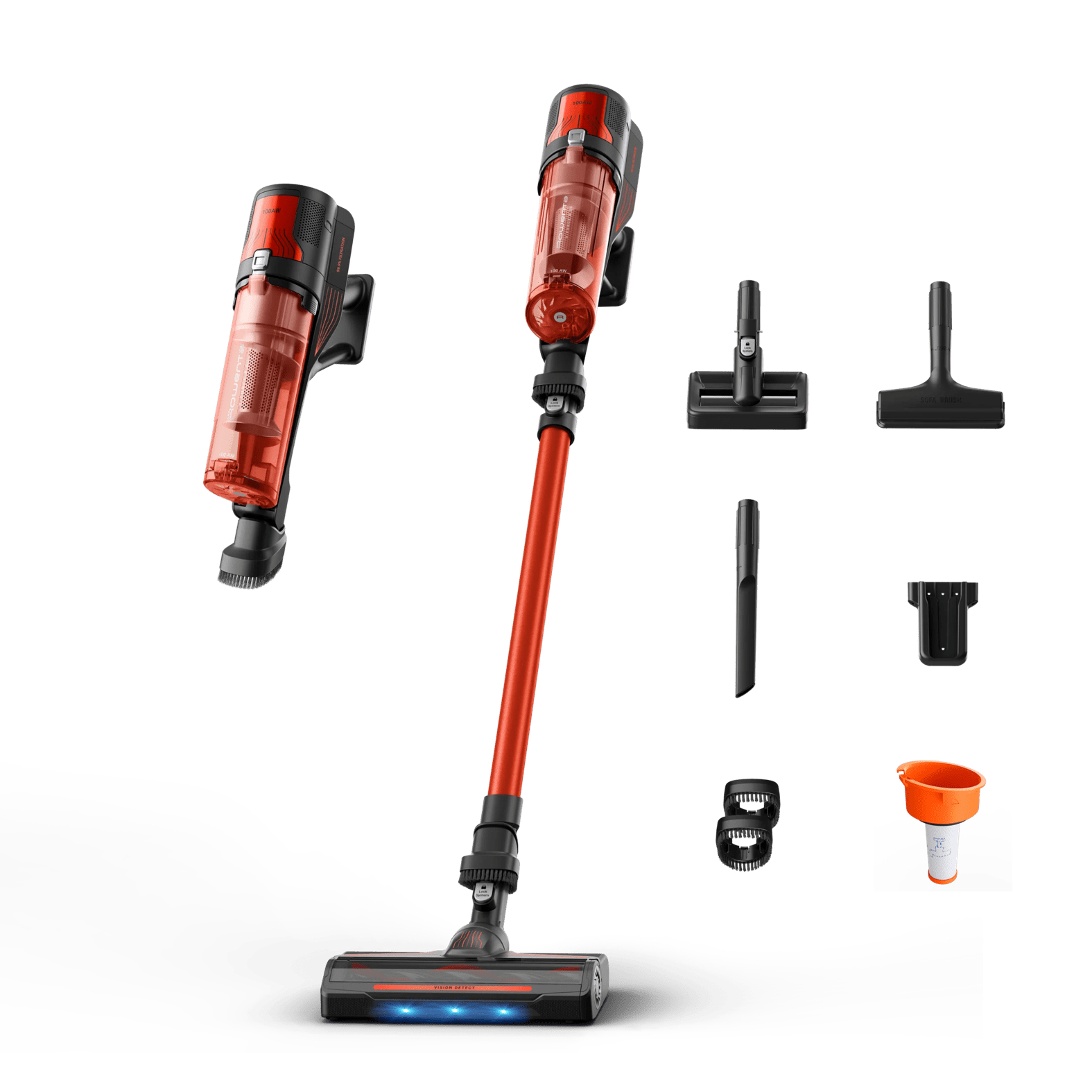 Aspirador escoba - Rowenta X Force 8.80 RH1872E, 250 W, Potencia succión 100 AW, 1.3 kg, 45 min autonomía, 0.44 l, Ligera, Especial Mascotas, Rojo