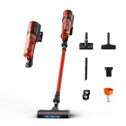 Aspirador escoba - Rowenta X Force 8.80 RH1872E, 250 W, Potencia succión 100 AW, 1.3 kg, 45 min autonomía, 0.44 l, Ligera, Especial Mascotas, Rojo