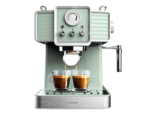 Cafetera express - Cecotec Power Espresso 20 Tradizionale, Bares, Manómetro PressurePro, Vaporizador orientable, Thermoblock, Diseño vintage, Verde