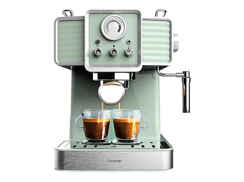 Cafetera express - Cecotec Power Espresso 20 Tradizionale, Bares, Manómetro PressurePro, Vaporizador orientable, Thermoblock, Diseño vintage, Verde