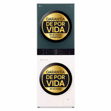 Torre de lavado y secado - Washtower | LG WT1210EGF, Direct Drive con inteligencia artificial, Bomba de calor Dual Inverter, 12kg lavado, 10kg secado, 1400rpm, clasificación A-10/C, Beige y Verde - WT1210EGF | LG ES