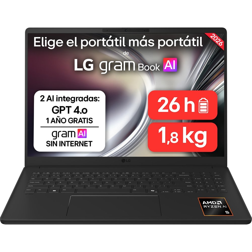 LG - Portátil LG gram Book 16UD55U-G.AX55BN, Ryzen AI 5-430, 16 GB, 512 GB SSD, 16", Sin Sistema Operativo.