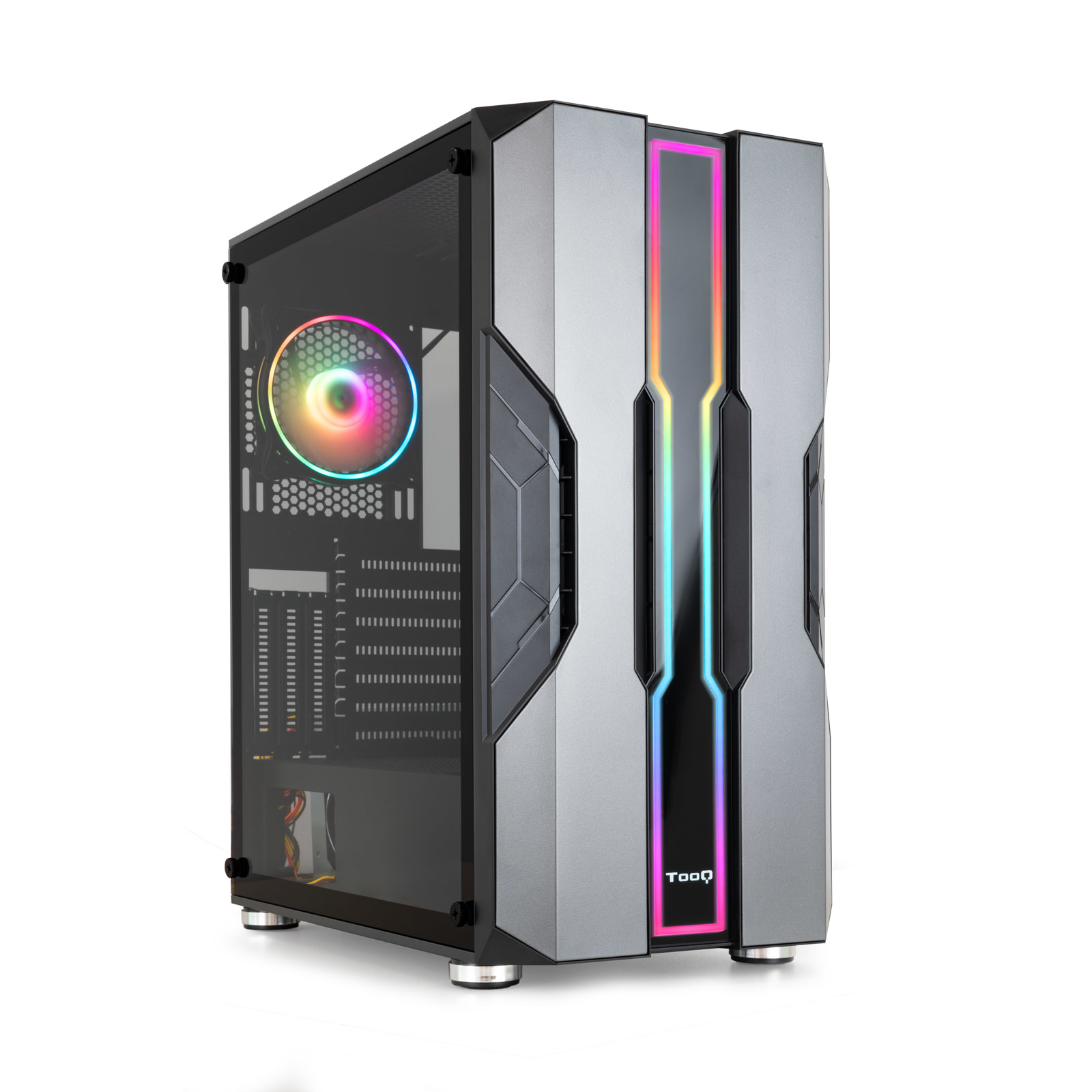 TOOQ Caja Semitorre Gaming TQGCC103-B “NIGHTCITY” Negra RGB Negro, Plata