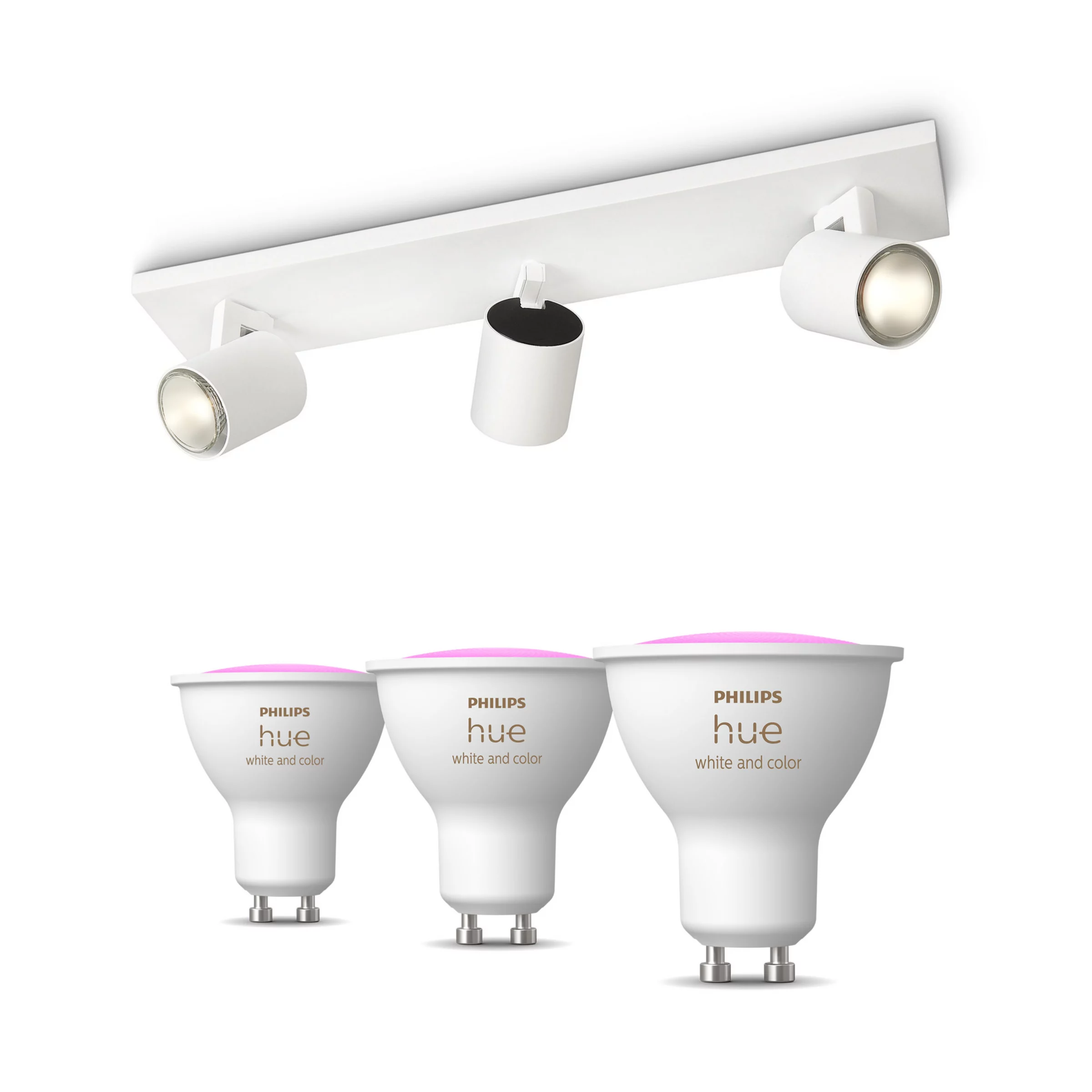 Philips Hue Pack: X3 Focos Philips Runner (blanco) + 3 Bombillas Gu10 Rgb