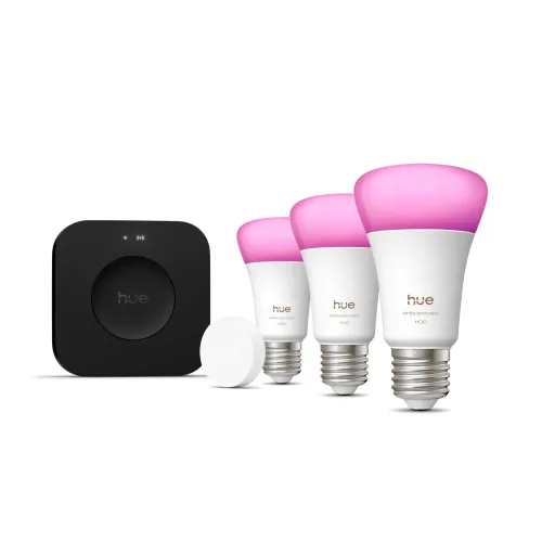 Philips Hue White & Color Ambiance Kit De Inicio: 3 Bombillas E27 + Smart Button + Bridge Pro
