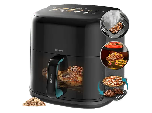 Freidora de aire - Cecotec Cecofry&Grill Smokin'Prime 8500, 8,5L, Plancha, Grill, Doble Resistencia, Ahumador integrado, 40-200°C, 10 Menús, Negro