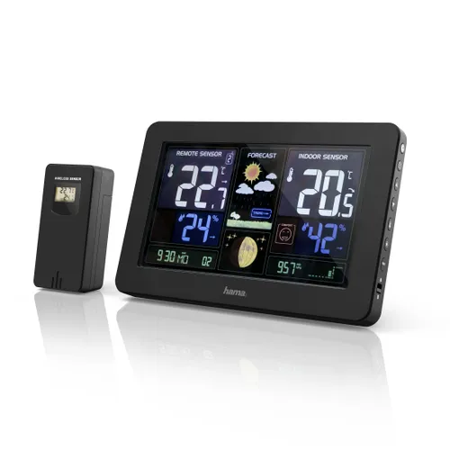 Estación meteorológica - Hama Premium, Sensor de interior y exterior, Alcance 60m, USB, Negro