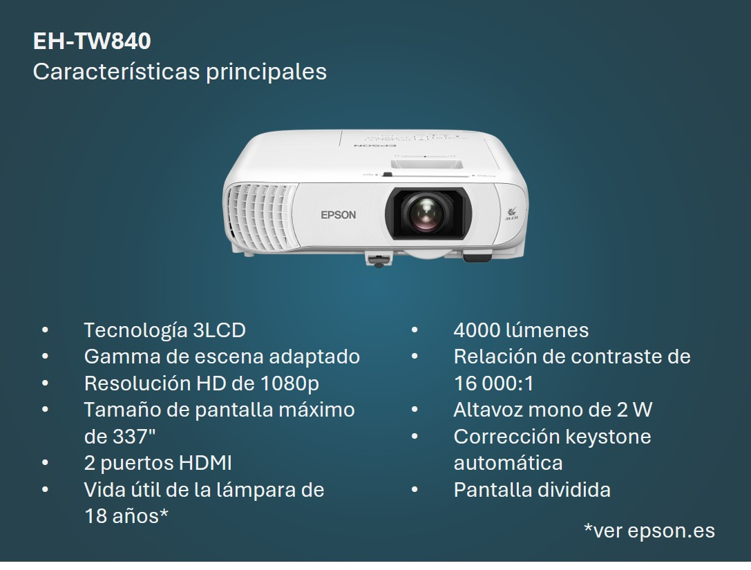 Proyector 3LCD Epson EH-TW840 4000lm V11HB63040