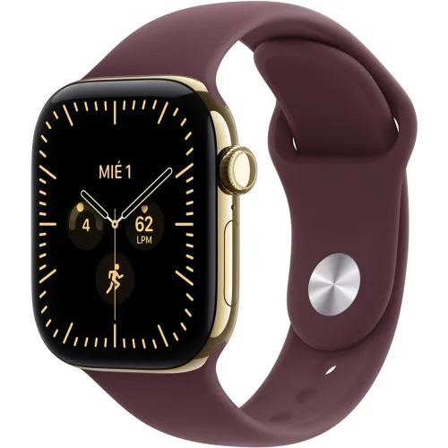 Apple - Apple Watch Series 12 GPS + Cellular 42mm Titanio Oro brillante con Correa Deportiva Granate (M-L).