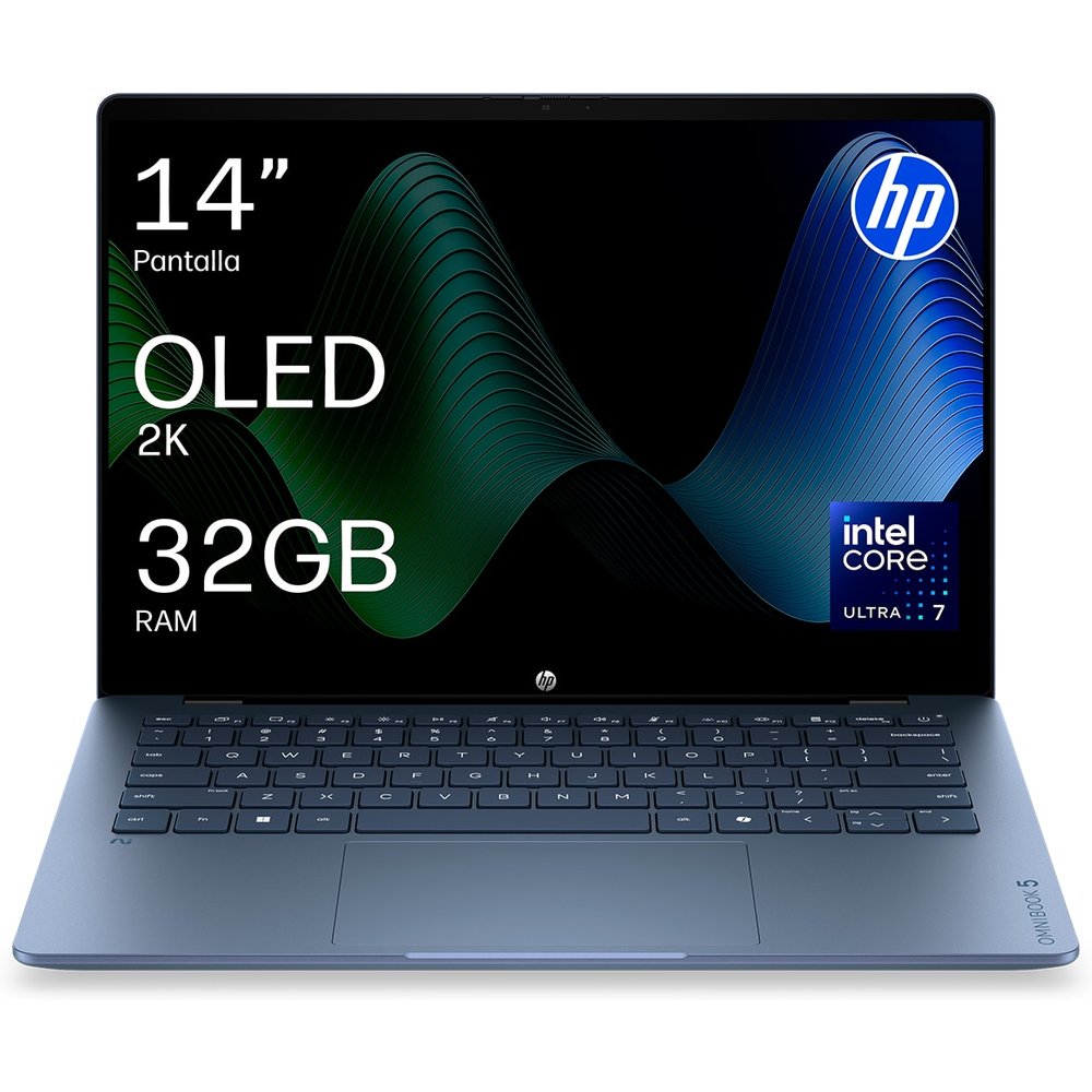 HP - Portátil HP OmniBook 5 14-hh0001ns, Copilot+PC, Sin cargador, Intel Core Ultra 7-355, 32GB, 1TB SSD, 14" OLED, W11.