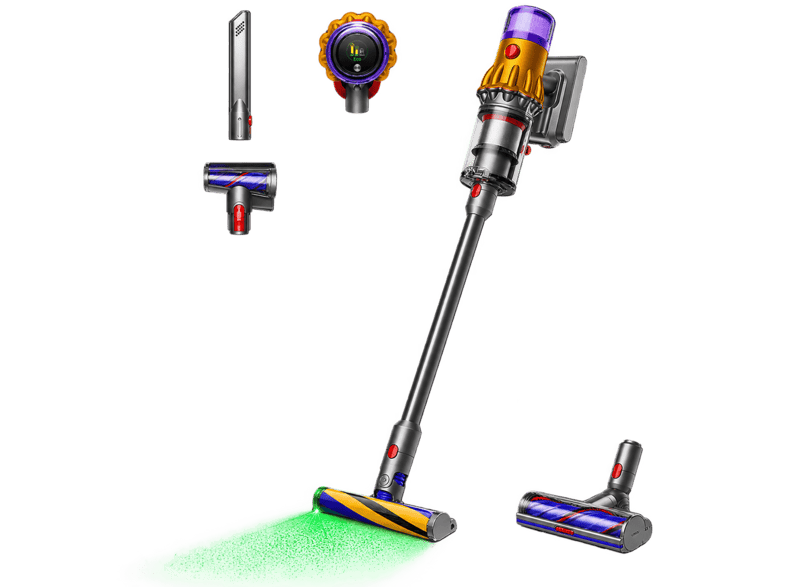 Aspirador escoba - Dyson V12 Detect™ Slim Absolute, Potencia succión 150 AW, Inteligente y Ligero, 60 min, Pantalla LCD, Tecnología Láser