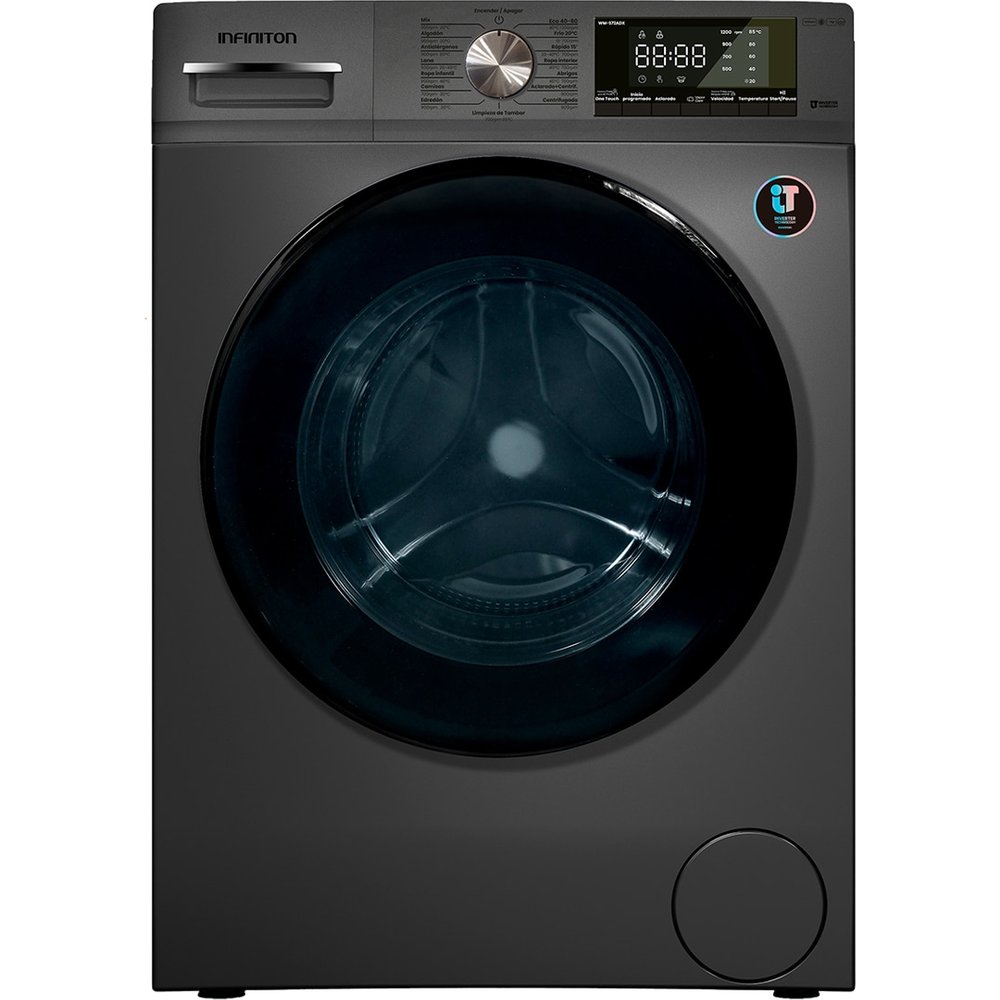 Lavadora carga frontal - Infiniton WM-S72ADX, 7 kg, 1200rpm, 15 Programas, Inverter, Antialérgenos, Dark Inox